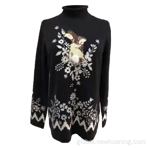 Cashmere Sweater Black Pattern Women's Sweater Supplier